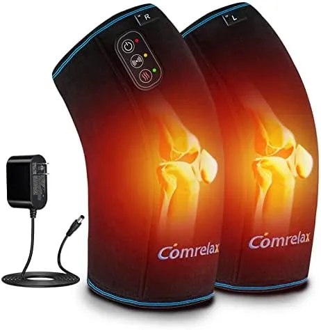 Knee Massager with Heat & Vibration, Heated Knee Brace for Knee Pain Relief, Heating Pad for Knee Joint Pain, Leg Massager, 3 Vibration Modes 3 Heat Levels, AC Adapter Provide More Heat(No Battery)